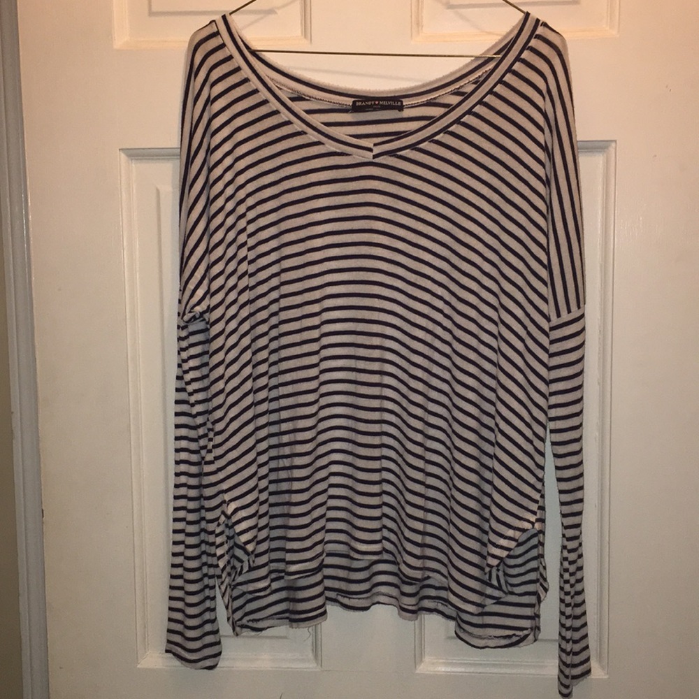 Navy blue and white striped long sleeve tee!